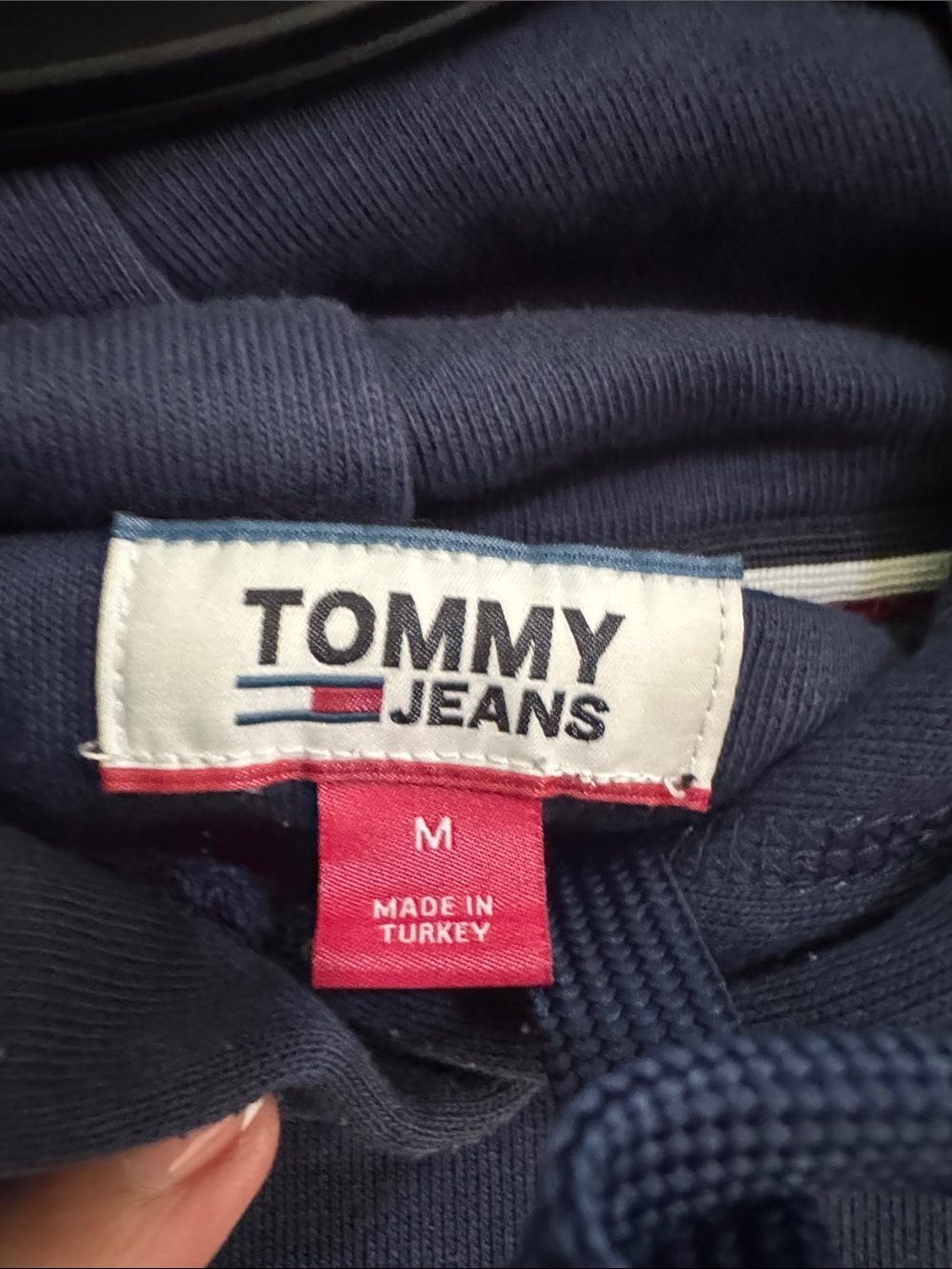Tommy Hilfiger Navy Crewneck Hoodie with Neon Yellow Logo - Picture 3 of 4